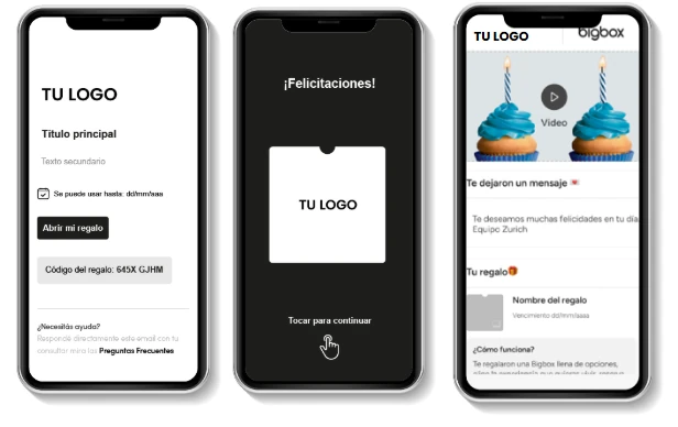 Email de entrega y apertura del regalo con tu logo